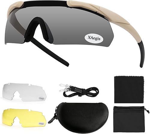 xaegistac Tactical Shooting Glasses with 3 Interchangeable Lens High Impact Eye Protection