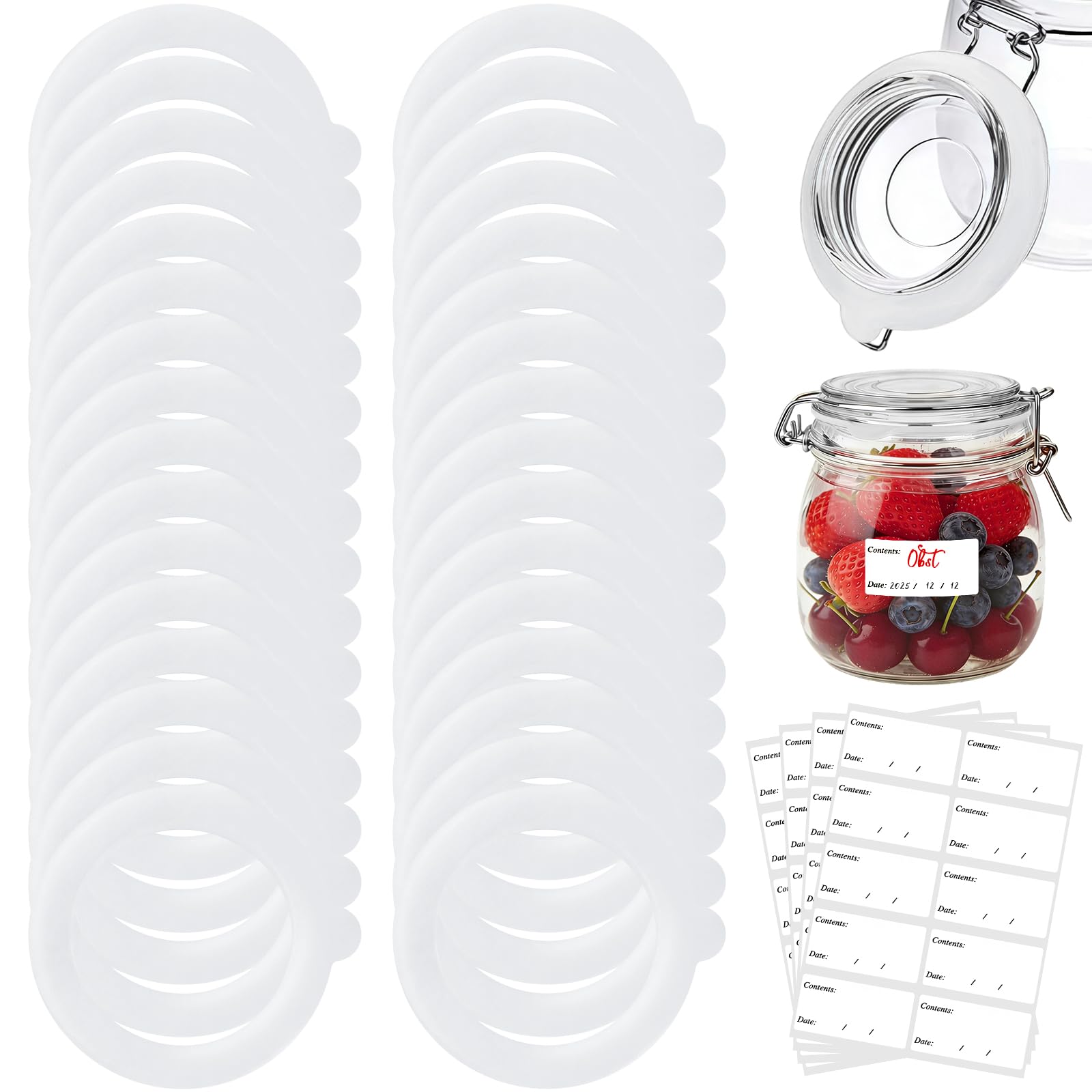32Pcs Replacement Silicone Seals for Jar Seals, Replacement Silicone Sealing Gaskets Rings, Leakproof Sturdy Jar Airtight Seal Storage Ring for Mason Jars Clip Top (White)