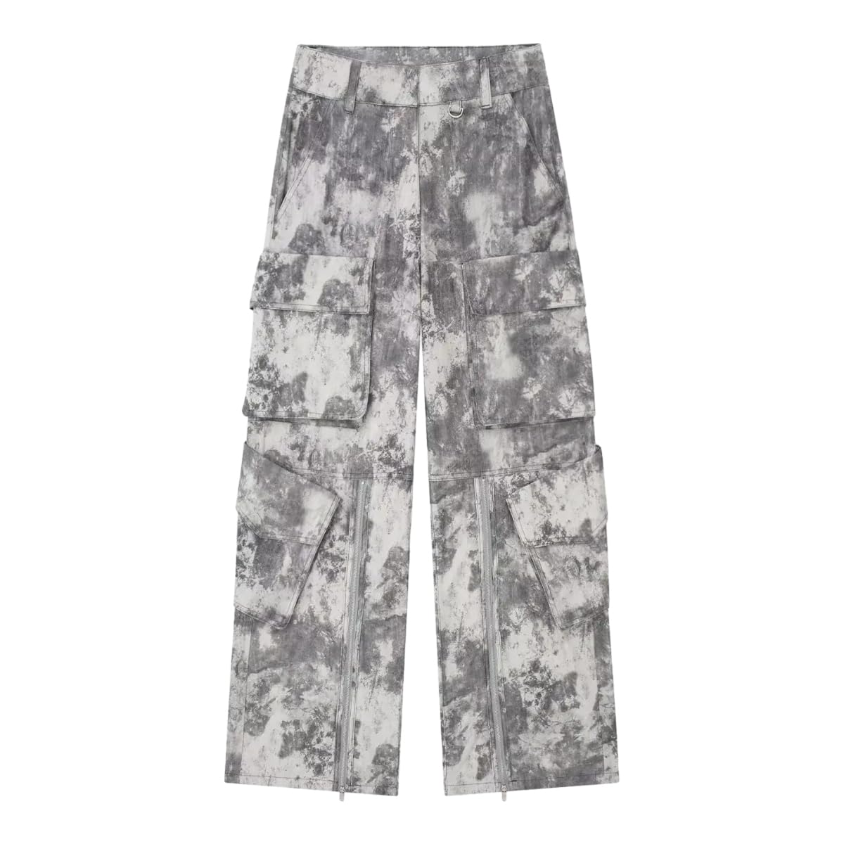 Woman Gray Vintage Printing Pocket Decorate High Waist Casual Cargo Pants Elegant Female Street Long Pants