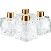 Squre Glass Diffuser Bottles with Gold Caps, Set of 4-3.7" High,200ml 6.7 fl oz. Fragrance Accessories Use for DIY Replacement Reed Diffuser Sets