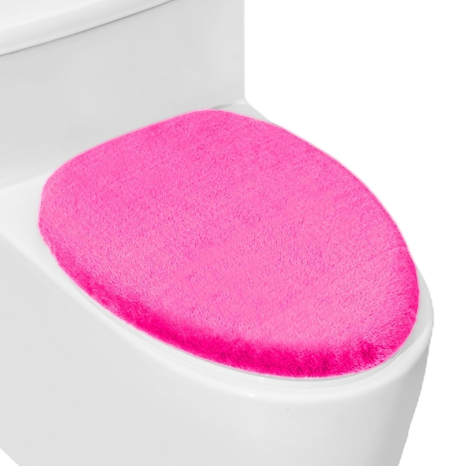 Soft Plush Toilet Lid Cover for Bathroom, Machine Washable Toilet Seat Covers, Fits Most Round Elongated and Oblong Lids, Easy Installation& Cleaning (Hot Pink)