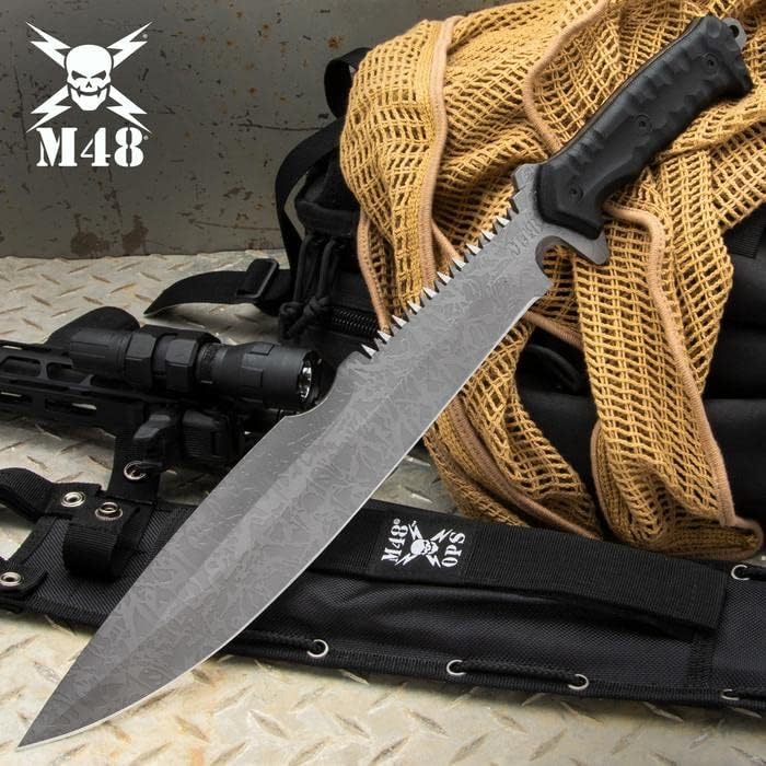 Miniatura 2 de M48 Combat Machete Gen II y funda  Hoja de acero inoxidable, acabado galvanizado de titanio, mango de TPU, longitud 17 34 pulgadas