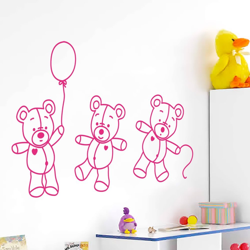 Sticker enfant ours au ballon fuchsia pour éveiller sa chambre