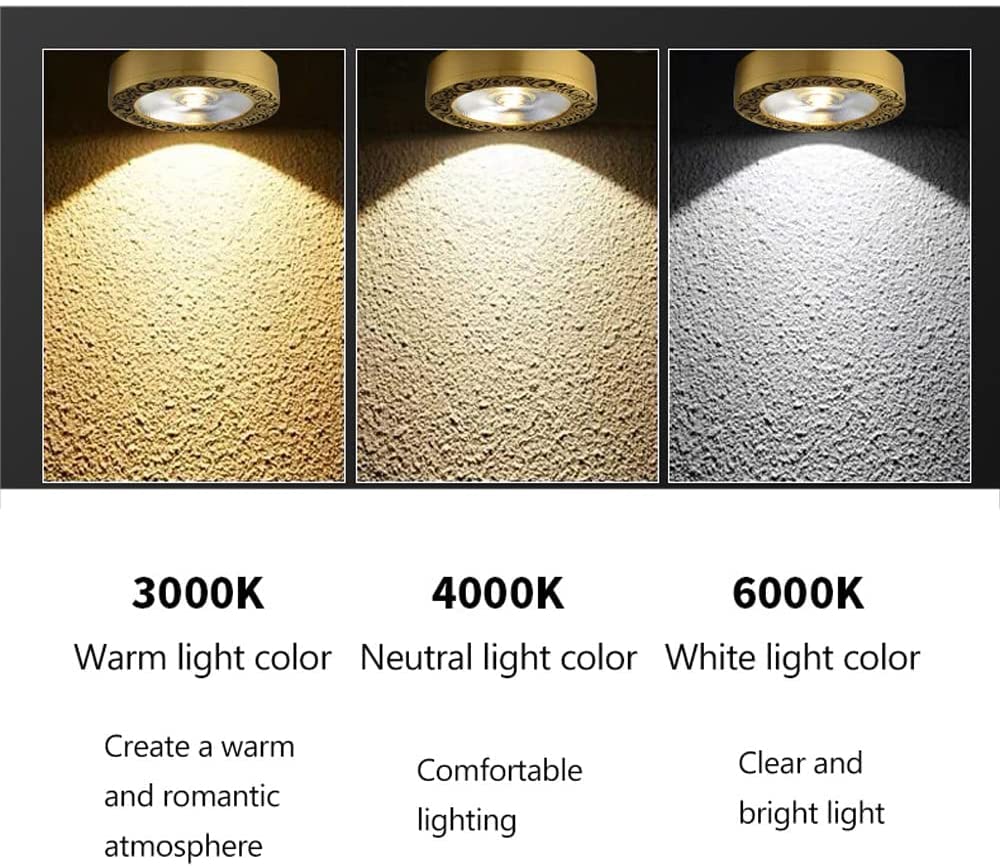 Lot de 5 Spots LED encastrés en saillie pour intérieur, 3W, 7W, 9W, 12W, en Laiton, directionnels, compatibles COB, avec éclairage Disque 6000K, 4000K, 3000K et 9W-4000K (12W-,12w-4000k