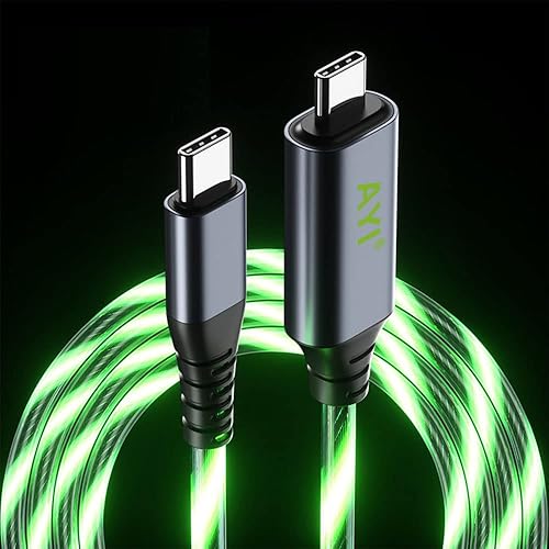 AYI USB tipo C a tipo C PD 60 W cable de carga rápida cargador de teléfono alta velocidad de datos visible azul frío LED corriente que fluye para