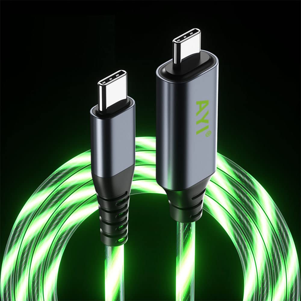 AYI USB Type C to Type C PD 60W Fast Charging Cable Phone Charger High Data Speed Visible Blue Cool LED Current Flowing for All USB C Device-Green/39 Inches