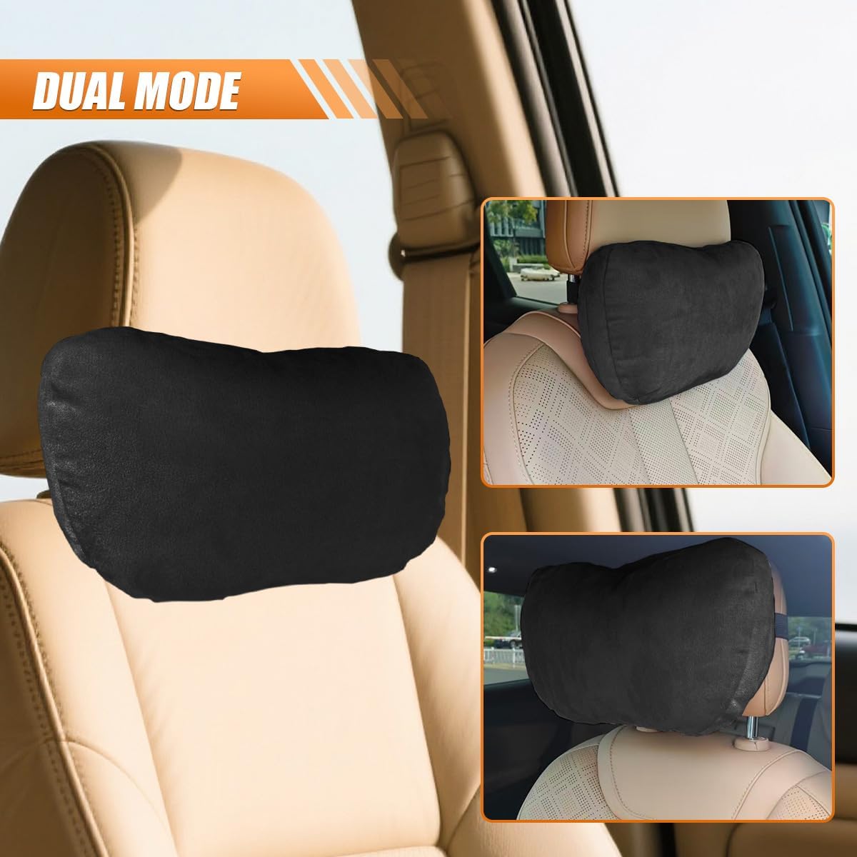 Car Headrest Pillow, Soft Breathable Suede Car Seat Neck Support Pillow for Comfortable Driving, Ergonomic Design Vehicle Head Protection Cushion for Most Cars(Black)