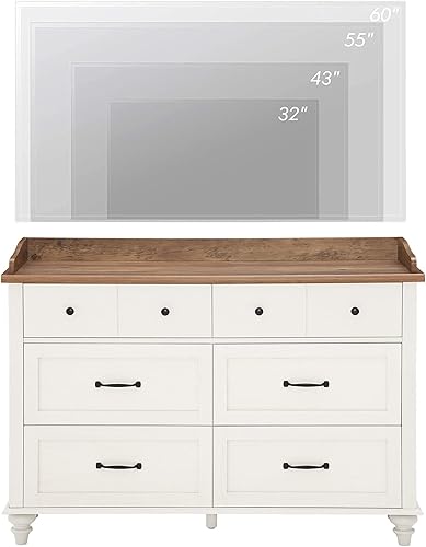 Miniatura 5 de WAMPAT Mueble de TV para TV de 60 pulgadas moderna mesa de consola de TV de mediados de siglo cómoda blanca con 6 cajones cómoda de madera para