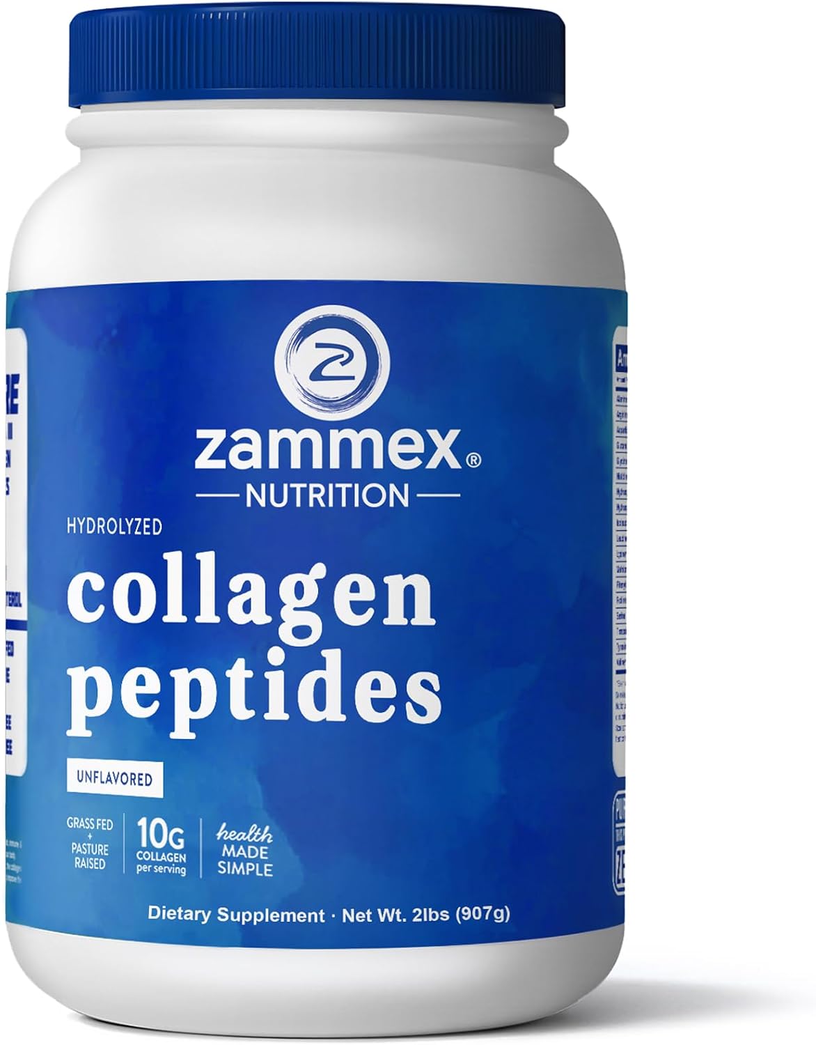 Zammex Collagen Peptides Powder, 90 Servings, Unflavored Instant Powdered, Pure Hydrolyzed Collagen Protein Powder (Type I, III) 100% Grass Fed, Paleo & Keto, Non-GMO, for Skin Hair Nail Joint