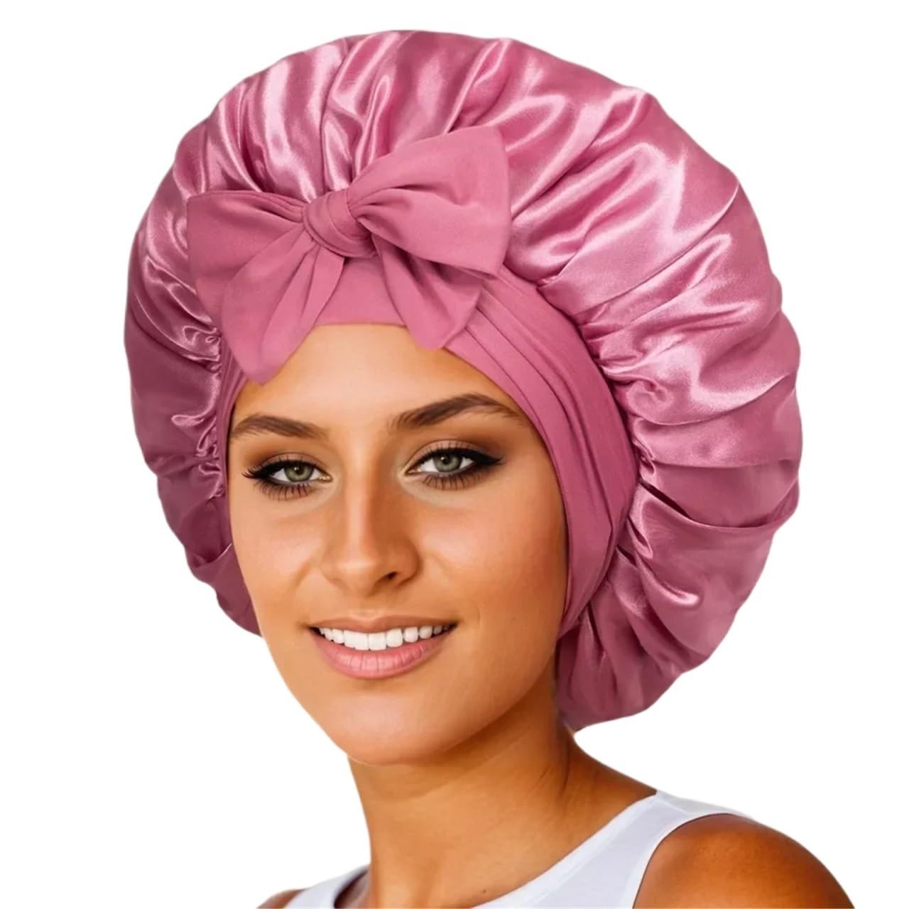 Cuffia In Seta Cofano in raso da donna Cappello notte solido Fascia elastica for cravatta Cuffia bagno notturna Copricapo for capelli regolabile for Per Donne(Pink)