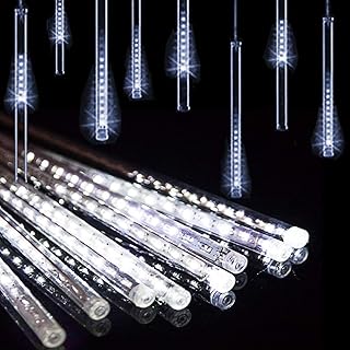 Solar Garden Lights, Waterproof 30cm 10 Tubes 249LEDs Falling Raindrop Meteor Shower - Blue Solar Lights Outdoor Garden for Holiday, Party, Wedding & Christmas Decoration (White)