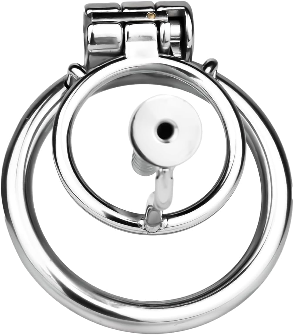 Metal Mens Penis Cages with 1 Round Ring and Urethral Catheter, Breathable and Wearable Men Chastity Cage Devices with Invisible Lock and Keys Adult Sex Toy for Men - M Cage with 4.5cm Ring