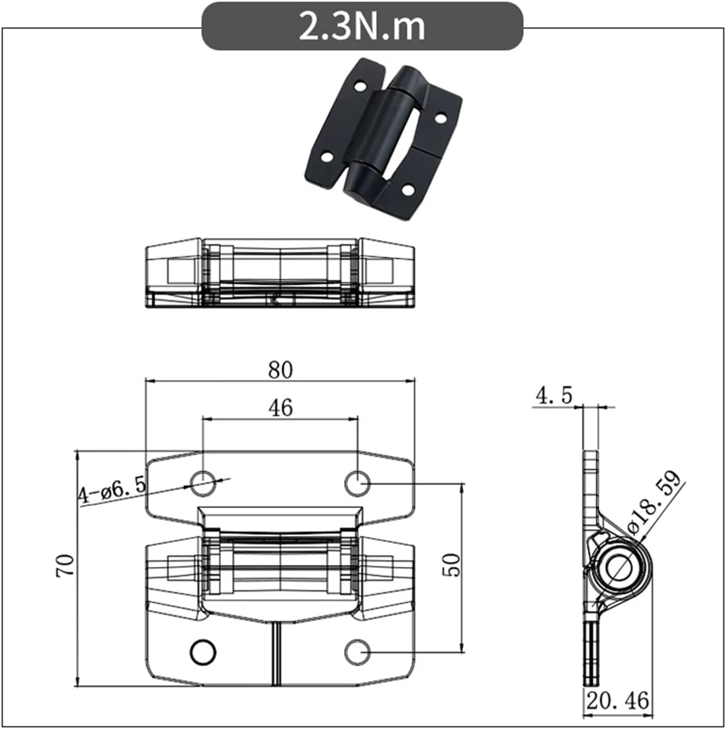 Hinge Constant Large Damping Aluminum Alloy Black Torque Can Stop Rotating Shaft Automation Hardware At Will 1Pcs(2.3N.m)
