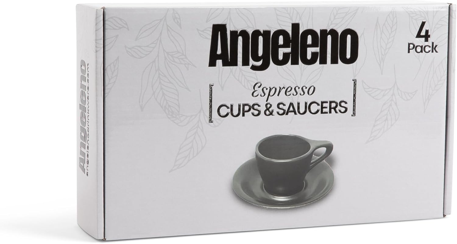 ANGELENO Coffee Espresso Cups Set of 4, 2.7oz Porcelain Ceramic Demitasse Cups, Black (4-Pack)