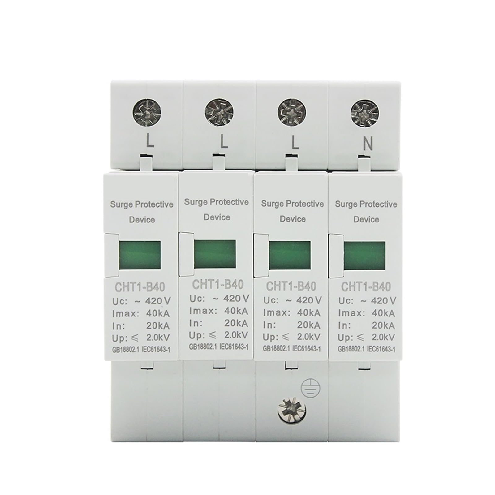 Protector contra sobretensiones doméstico AC SPD 4P 20KA ~ 40KA, Dispositivo de protección Rayos Montaje en Carril DIN para fotovoltaico Protector contra Sobretensiones Doméstico