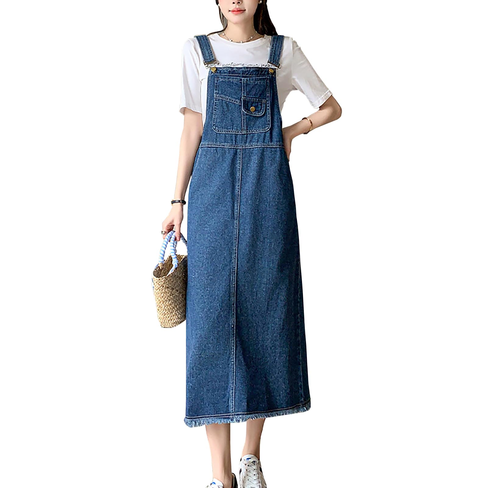Femme Robe Salopette en Jean Casual Longue Robes en Denim Jeans Combinaiso Robe