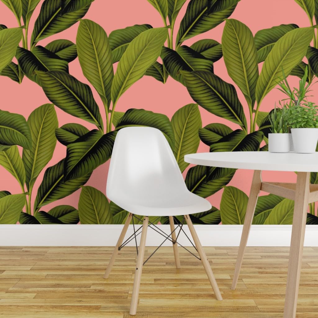 Spoonflower Peel & Stick Wallpaper - Tropical Banana Leaf Print, 24" X 108" Roll, Removable & Repositionable