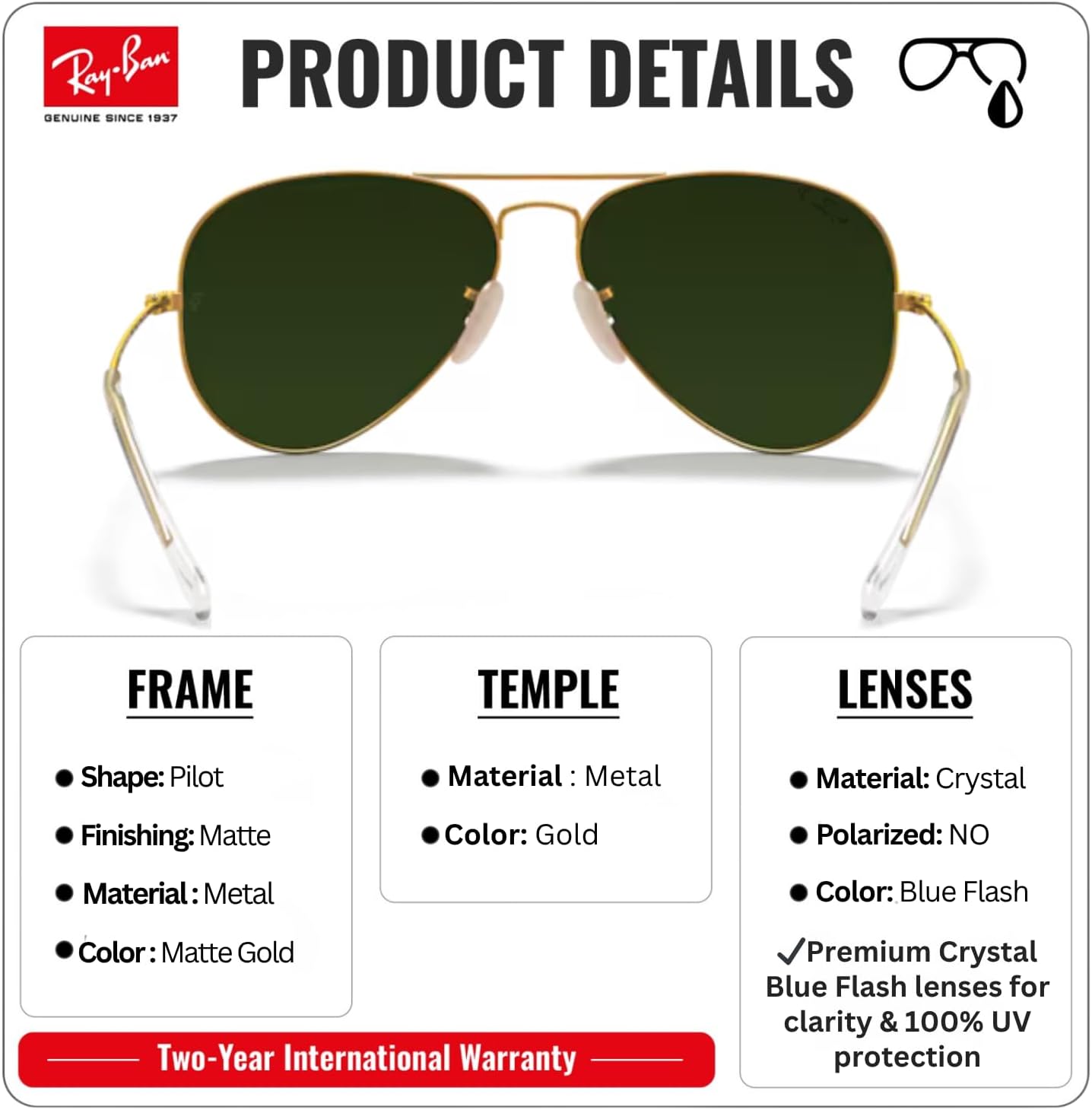 Ray-Ban RB3025 AVIATOR FLASH LENSES Pilot Shaped Sunglasses for Men & Women with Official RAYBAN Eyewear Kit