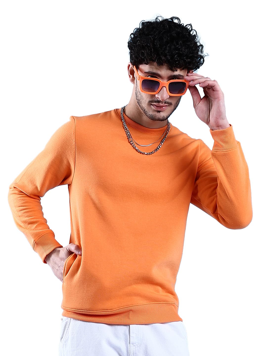 the indian garage co Men Regular Fit Solid Crew Neck Overhead Sweatshirt-picture-20