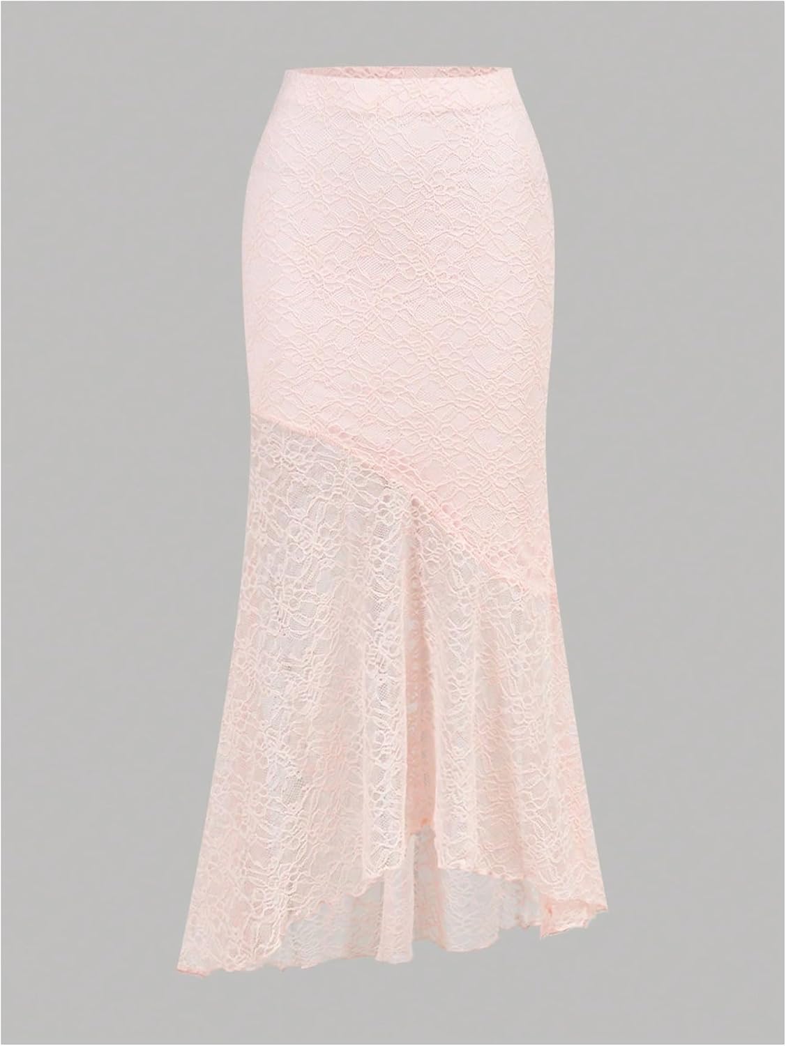 OYOANGLE Girl's 2 Piece Outfits Lace Mesh Asymmetrical Ruffle Cami Top Fishtail Long Skirts