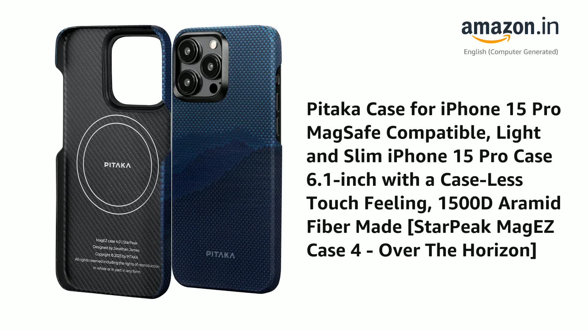 Pitaka MagSafe Compatible iPhone 15 Pro Case - Light & Slim, 1500D