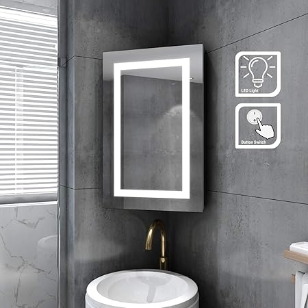 Illuminated Corner Bathroom Mirror Cabinet – Everything Bathroom