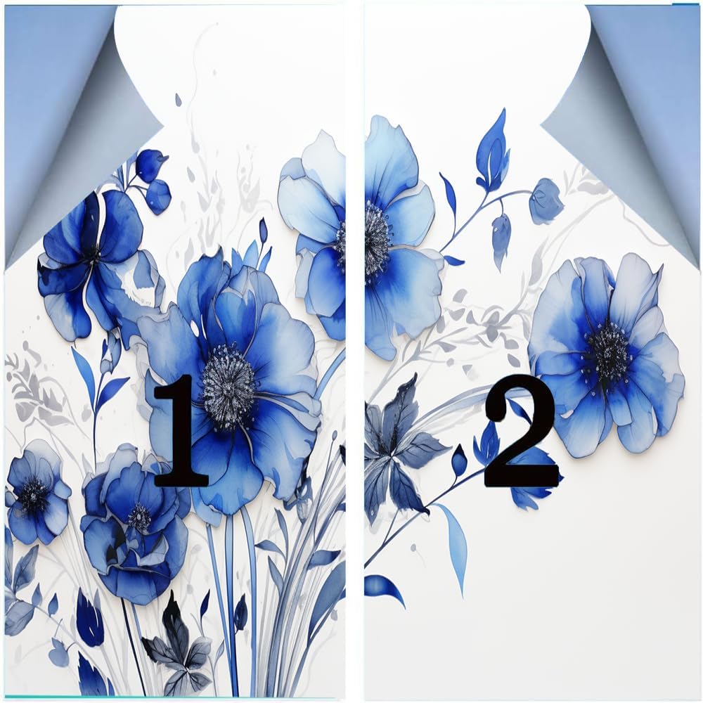 Rustic Blue Plants Window Film Coverings Modern Flower Pictures Window Privacy Film Self-Adhesive Glass Film Decorative Sticker Frosted Film for Home Office 35.4Wx55.1L-inch x2 Pcs