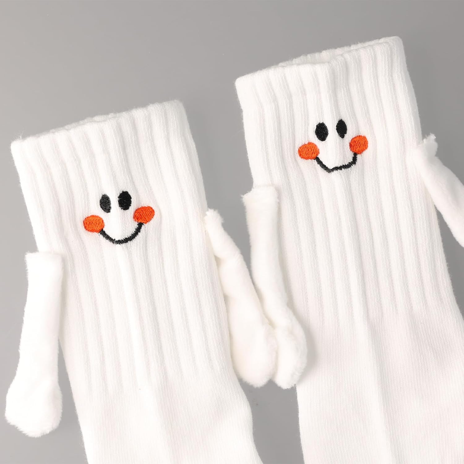 2 Pairs Hand Holding Socks for Kids, Funny Magnetic Mid-Tube Socks White Smile Face Matching Crazy Silly Slipper Socks Friendship Birthday Gift for Children Toddler (3-5T) - Image 2