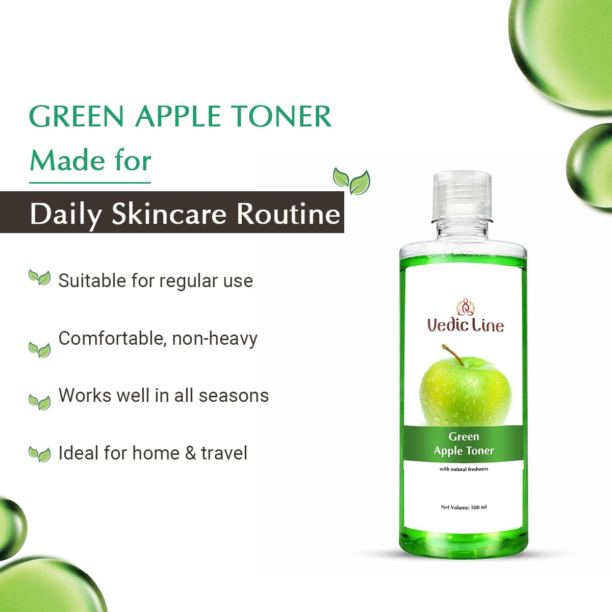 Vedic Line Green Apple Toner, Reduces Acne Breakouts, Dark Spots With Green Apple Extract For Refreshes And Rejuvenates Skin, 500 Ml 4