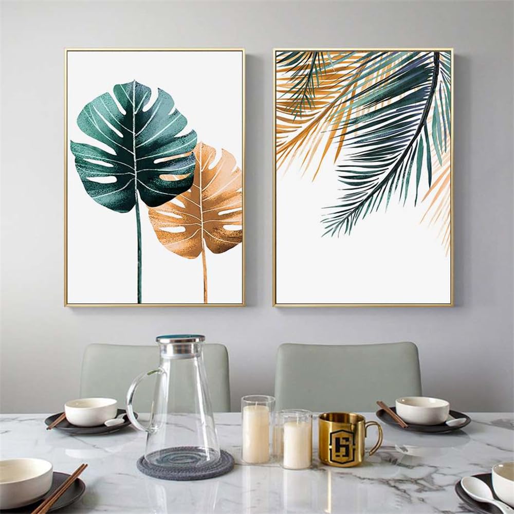 WUHBCZ Art Decor,Modern Palm Tree Leaves Canvas Painting Nordic Poster Print Wall Art Pictures for Living Room Kitchen Bedroom Home Decoration Artwork-40 * 50cm*2PCS (No Frame)