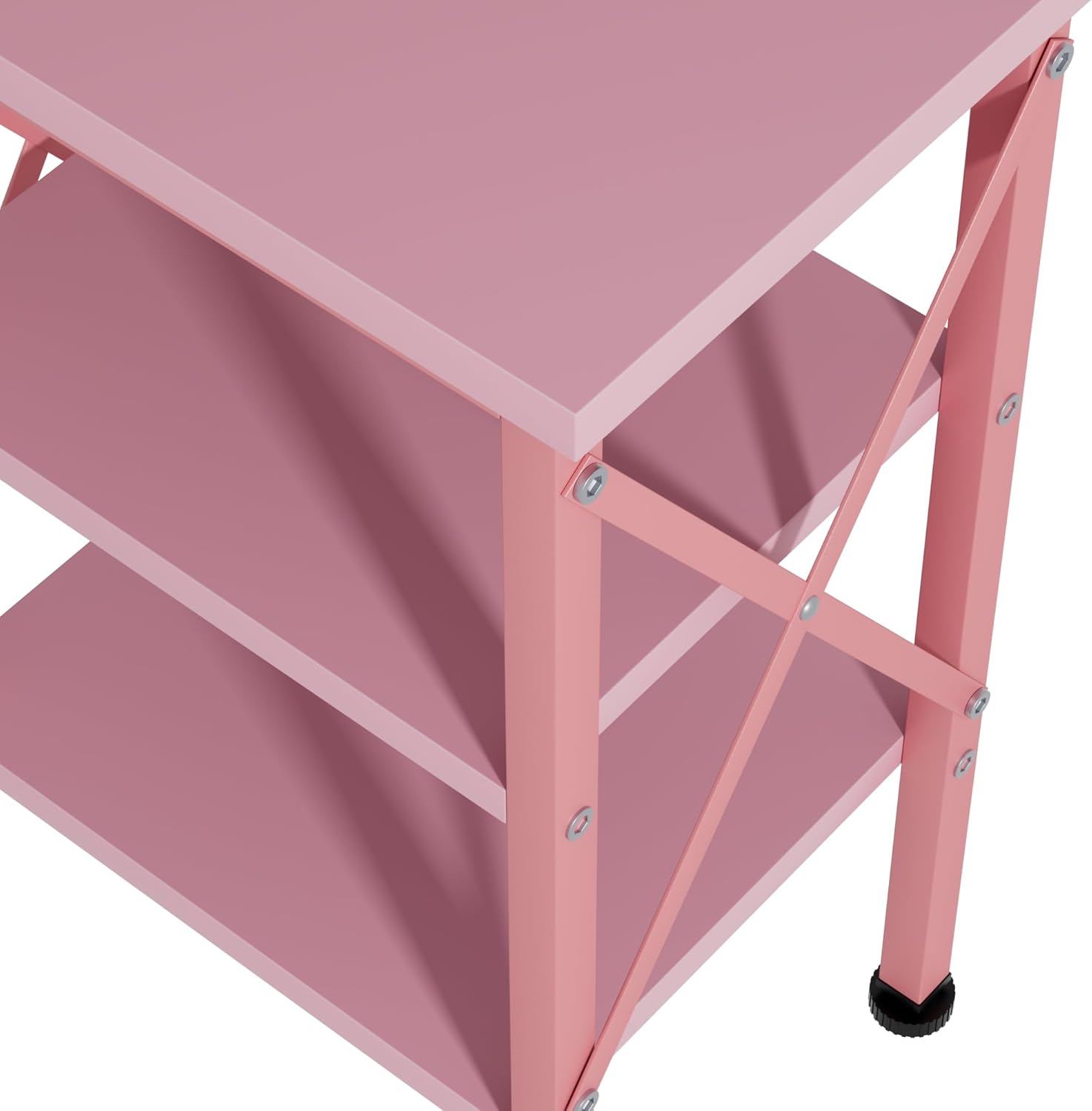 VECELO End Side Table Night Stand,X-Design with Storage Shelf for Bedroom,Living Room,Pink