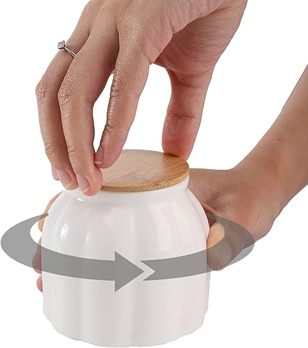 Miniatura 5 de DEAYOU Paquete de 4 tarros de cerámica para almacenar alimentos, recipiente de cocina de porcelana de 9.5 onzas con tapa hermética de bambú,