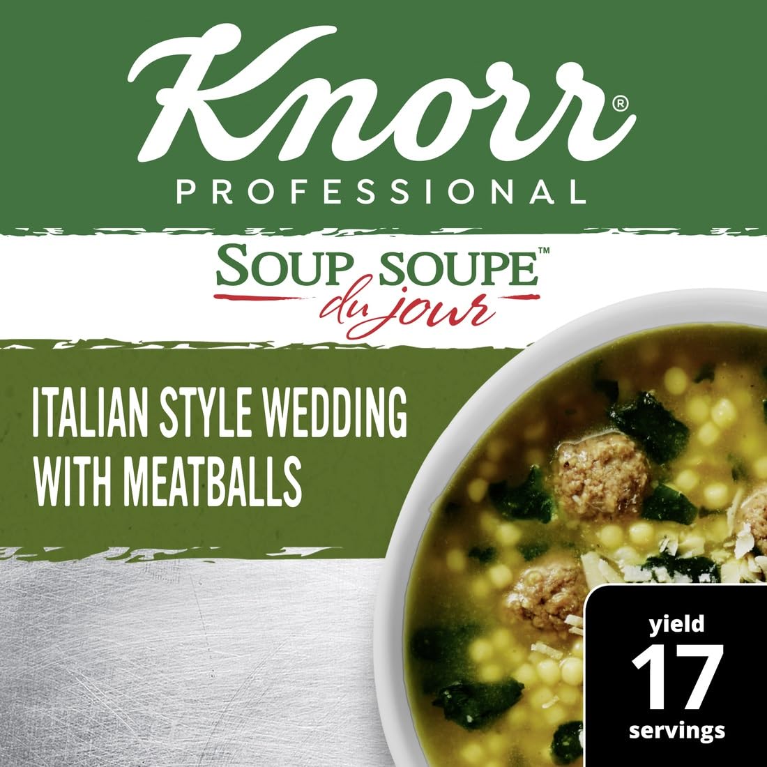 Knorr Professional Soup du Jour Italian Style Wedding with Meatballs Soup Mix No added MSG, 0g Trans Fat per Serving, Just Add Water, 18.2 oz (Pack of 4)