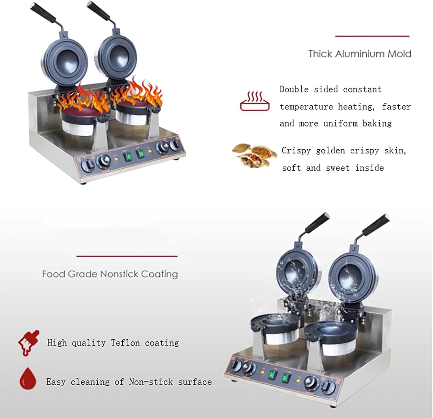 Commercial Burger Waffle Maker,Stainless Steel Electric Waffle Machine,Non-Stick Hamburger Baking Machine for Bakeries Snack Bar Double