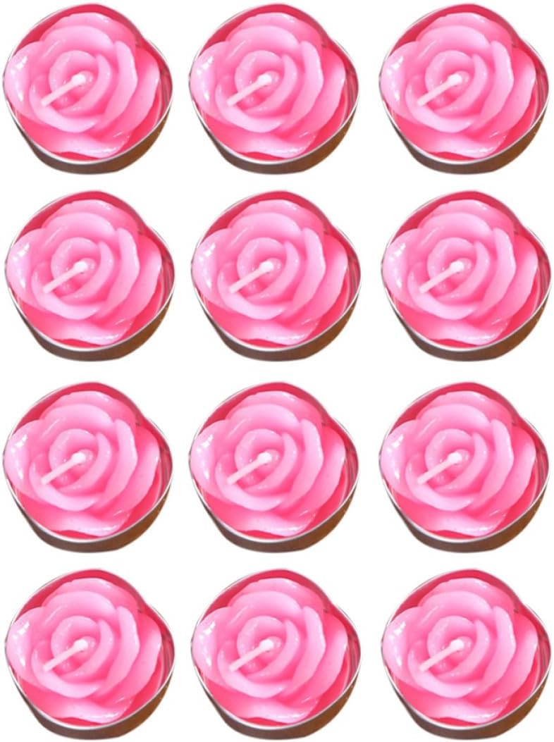 12 Pcs Floating Rose Flower Candles, Smokeless Paraffin, 2 Hour Burn