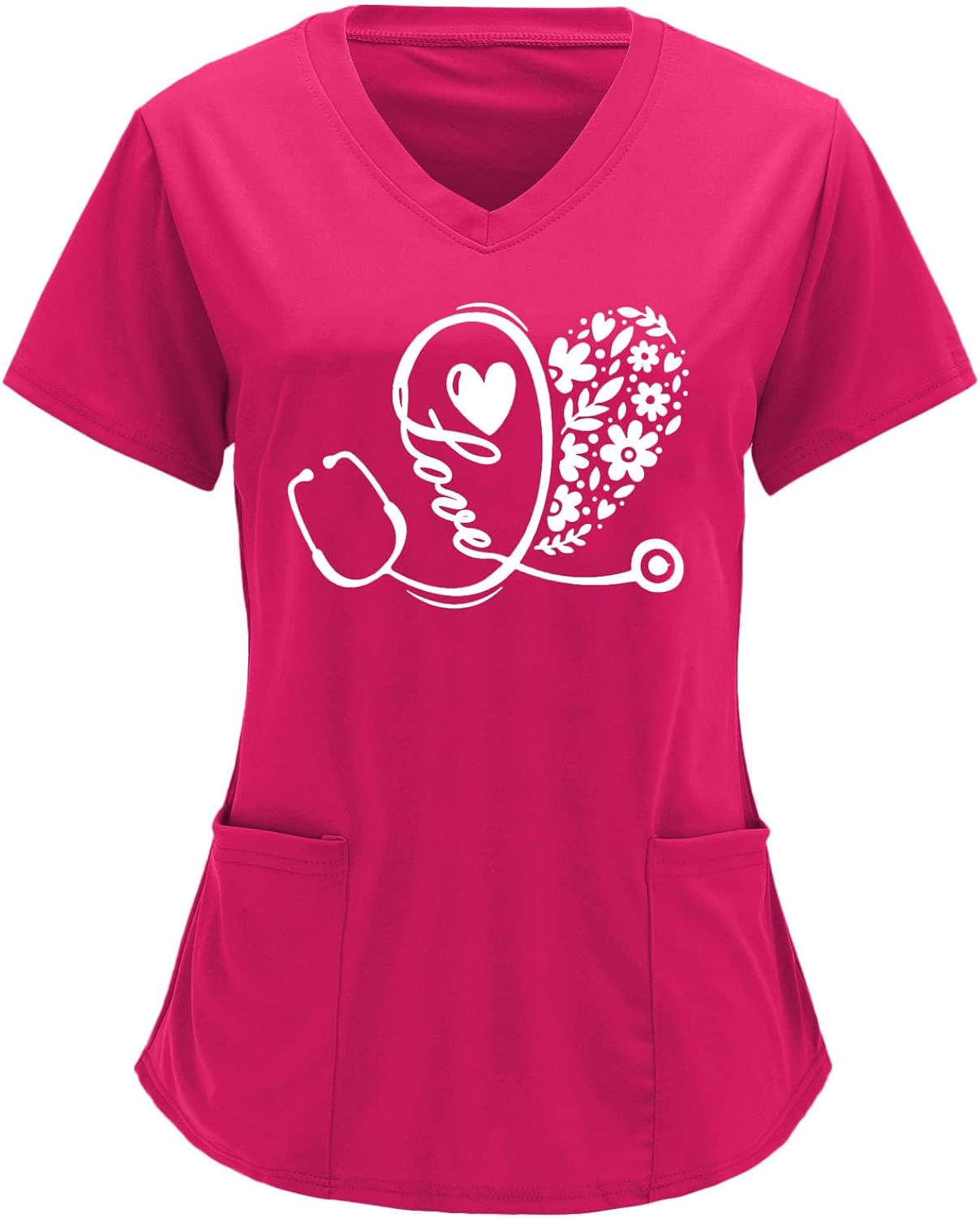 YOKWI Lovely Cartoon Print Women Nursing Working Uniforms Elephant Dinosaur Scrub_Tops Summer V Neck Pockets Scrub_Shirts: Clothing, Shoes & Jewelry