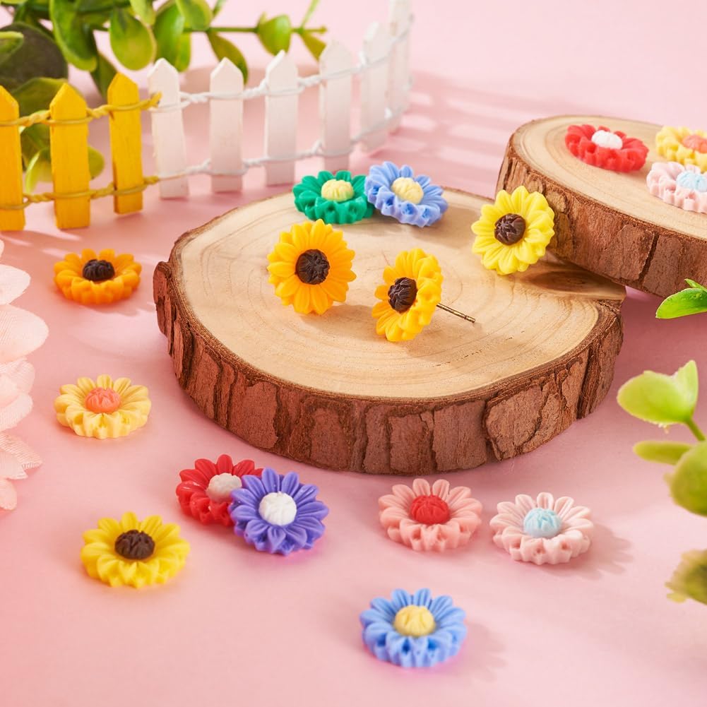 KISSITTY 54Pcs Resin Sunflower Cabochons Flat Back Daisy Flower Cabochons Colorful No Hole Flower Charms for DIY Hair Accessories Scrapbooking Phone Case Decor Crafts image 2