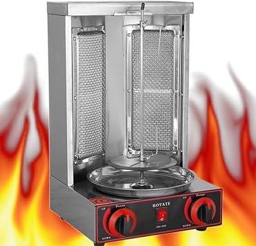 Shawarma Grill Machine Gas Chicken Shawarma Cooker Machine Propane Doner Kebab Gyro Grill Machine Meat Catch Pan for Kitchen Restaurant,Electric