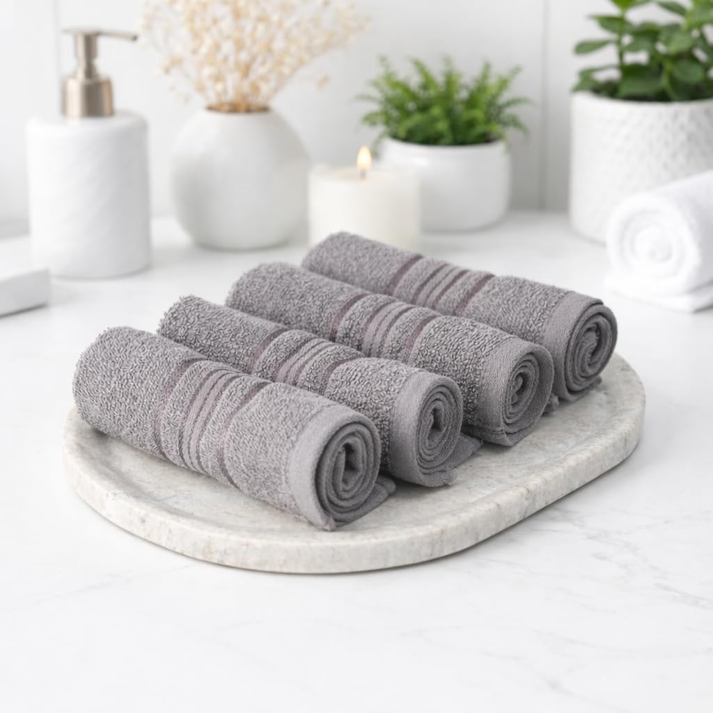 AKIKO HOME 100% Cotton Essential Series Face Towel | Softness, Absorbency, Compact, Durability | 30 x 30 cms, 400 GSM (Grey)-picture-41