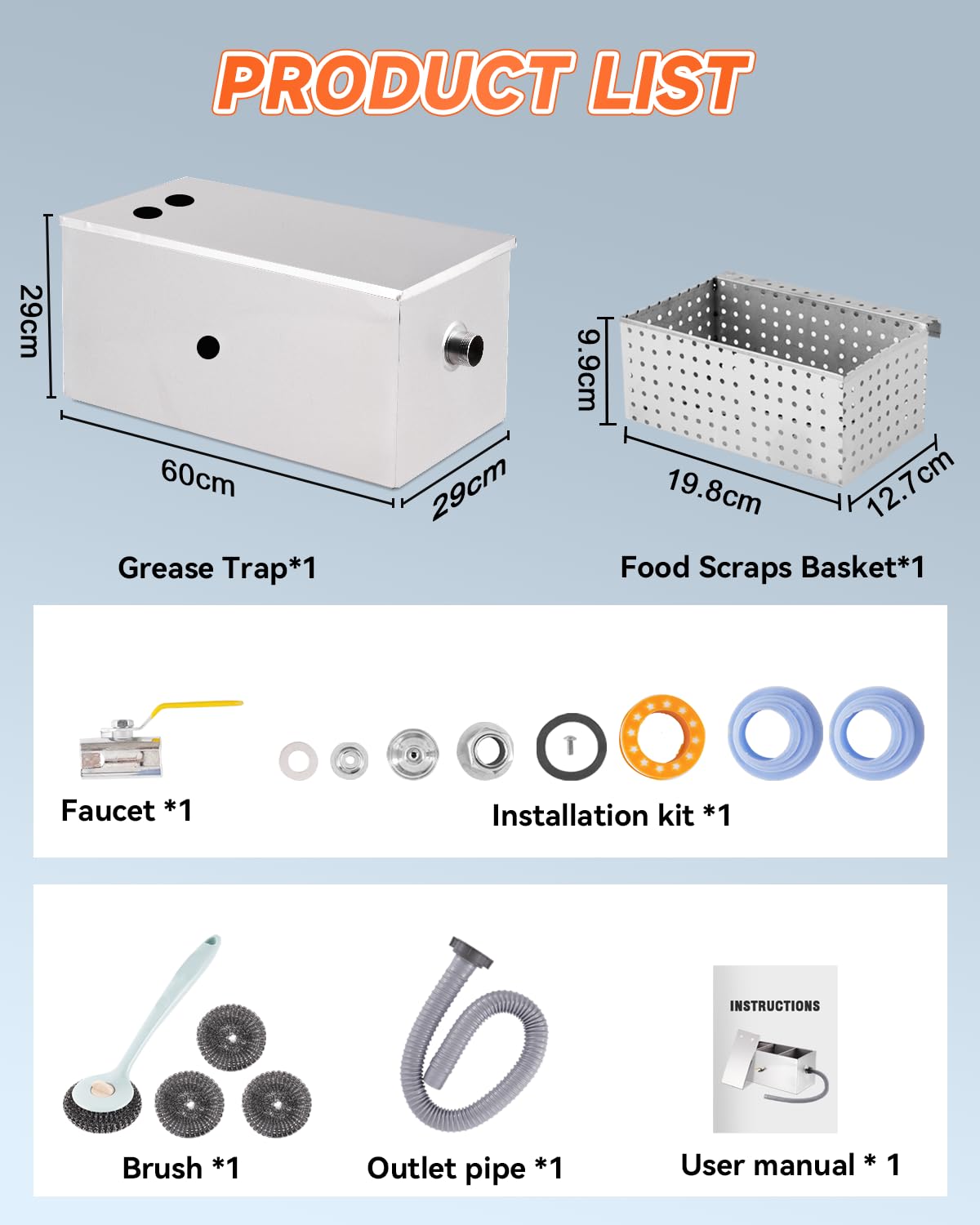 YUCHENGTECH Bac à Graisse Sous Evier Inox 50L 60x29x29cm | Capacité 50L, Acier Inoxydable, Installation Sous évier, Usage Restaurant/Cuisine, Séparation Graisse