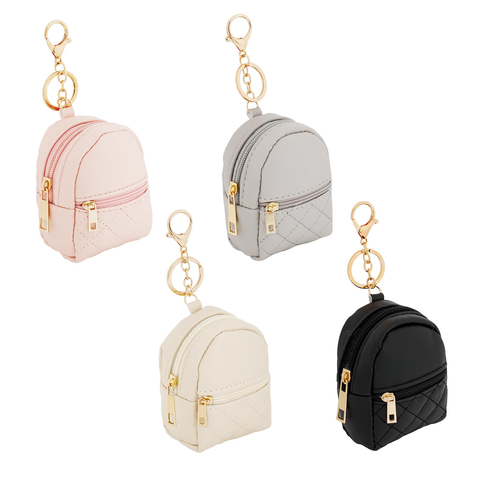 Rowbaty 4 Pcs Mini Backpack Cosmetic Bag Keychain PU Leather Lipstick Holder Cute Case Coin Purse Wallet Card Holder Data Cable Organizer Zipper Pouch