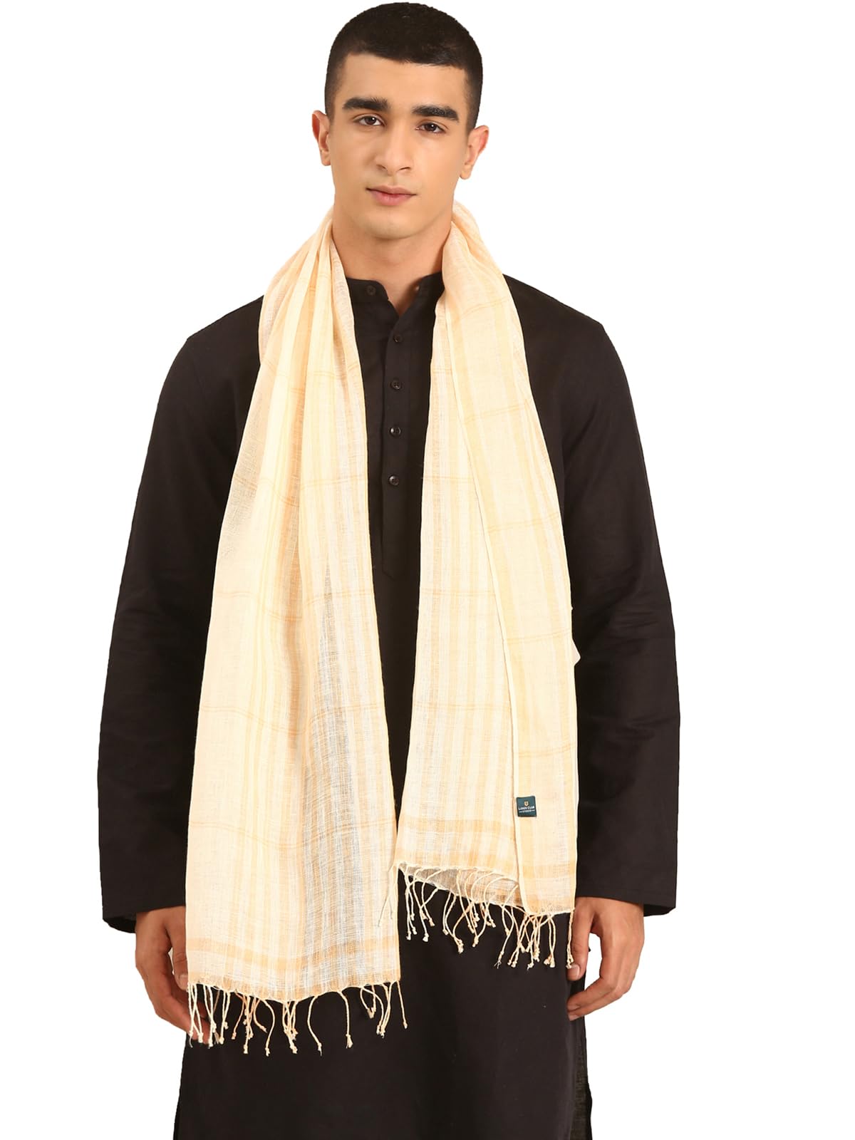 linen club Unisex Linen Stole Striped Pale Yellow (Size:Free Size)-picture-12