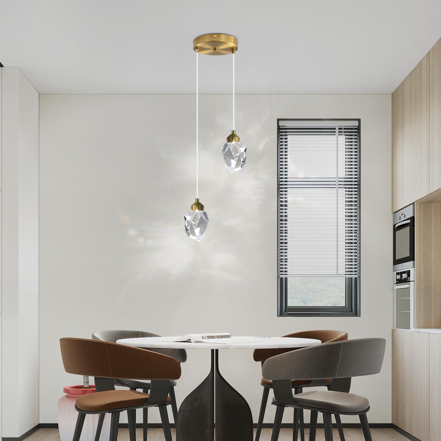 Luz Colgante De Cristal Moderno LED 3 Colores 2-Head Para Isla Cocina Sala Estar Dorado