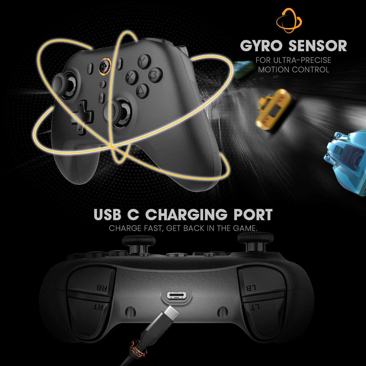 Cosmic Byte Blitz Tri Mode Controller for PC, Hall Effect Triggers, 1000Hz Polling Rate, Adjustable Vibration, Turbo & Auto Turbo, Upgraded with Gyro, TMR Joystick, Software and Charging Dock Support (Black) — Amazon image 4
