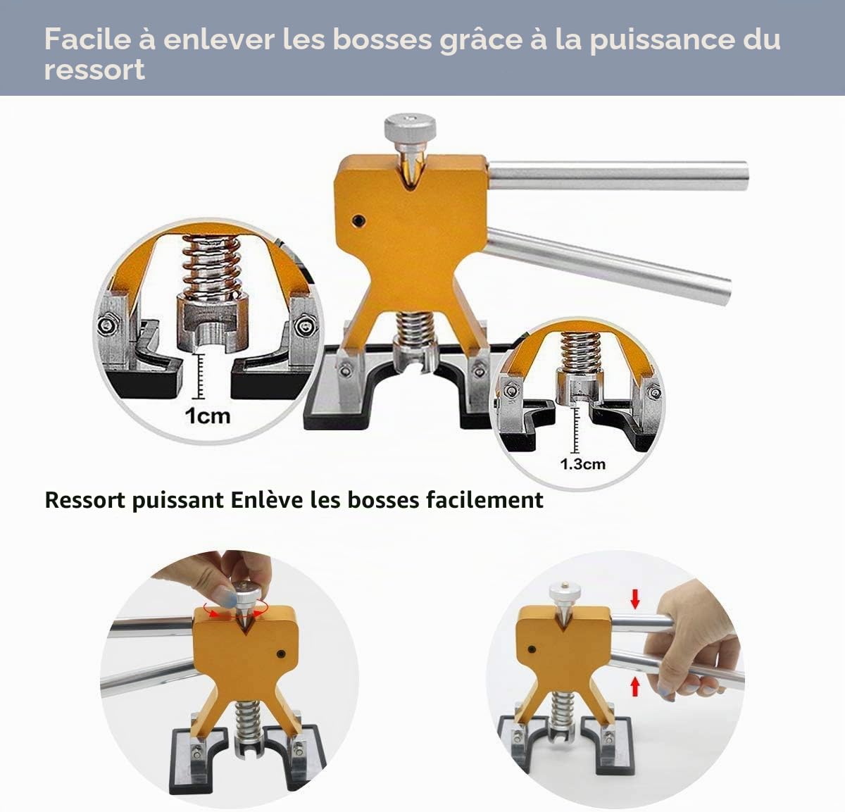 Kit Debosselage sans Peinture, Dent Repair Outil de Retrait de dent Utilisé pour réparer Les Bosses sur la Surface des Voitures, des Portes et des réfrigérateurs (Gold)