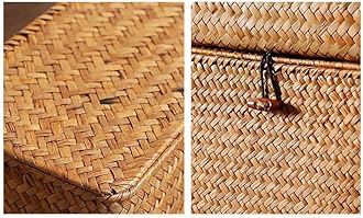 PYEBE Shelf Baskets Bin with Lid, Handwoven Seagrass Basket Storage Bins Rectangular Household Basket Boxes for Shelf Wardrobe Home Organizer (Caramel, Medium)
