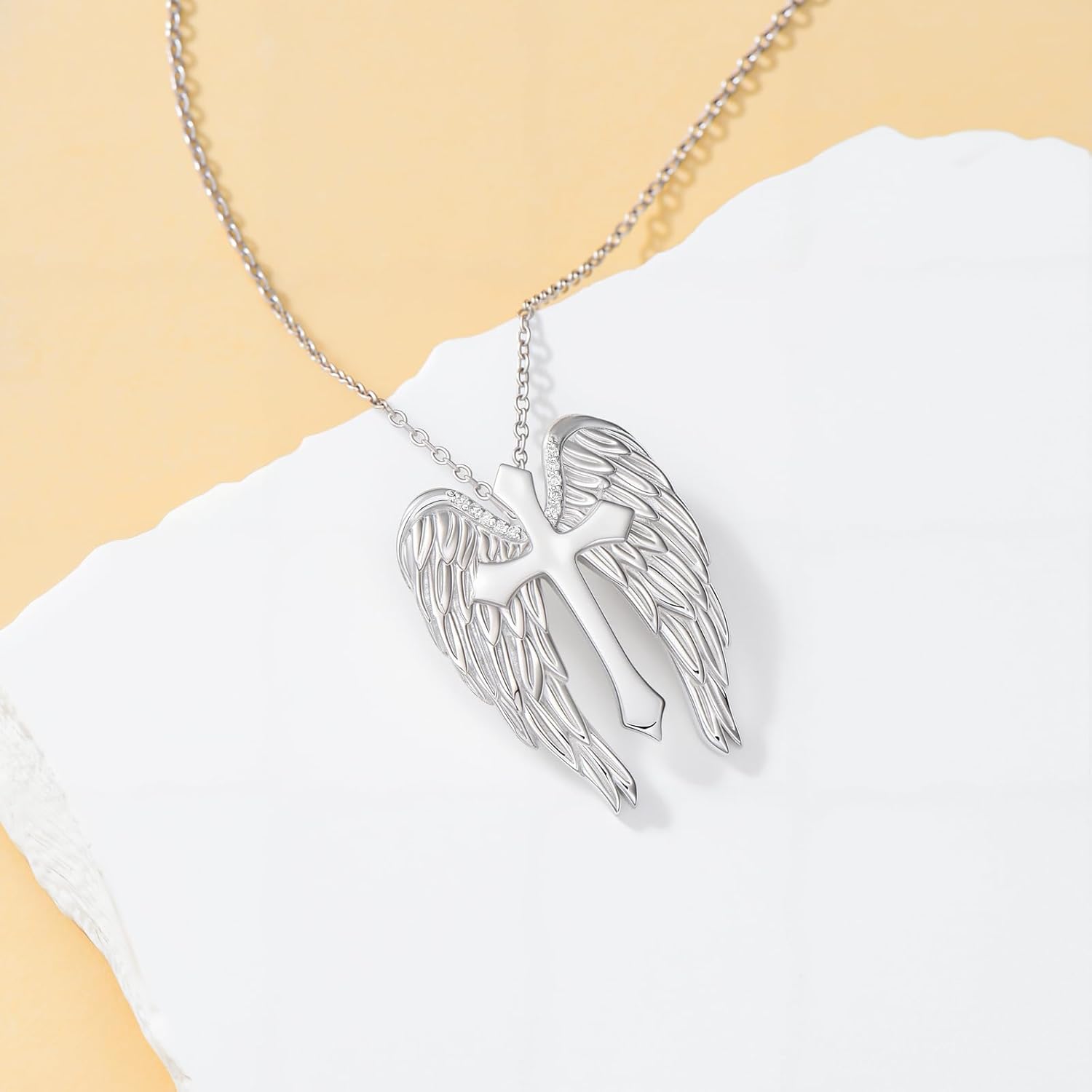 Lab Grown Diamond Wing Cross Necklace Faith Cross Pendant Necklace Gift for Women - Image 3