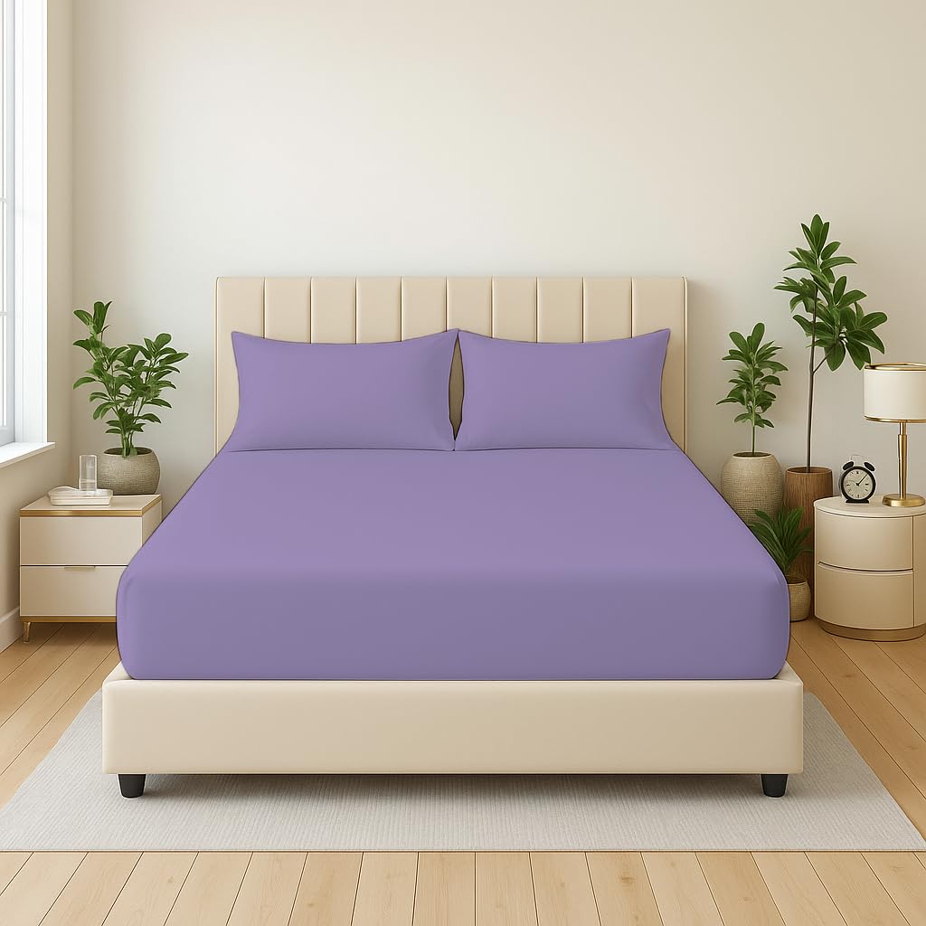 Dazzle Collection® Full Fitted Sheet Bed Sheets 100% Polycotton Machine Washable Fitted Sheet (Super King, Lilac)
