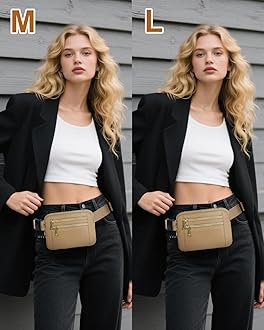 Capolo Fanny Packs for Women Fashion Waist Packs Bag with Adjustable Strap and 4 Zipper Pockets Waterproof Everywhere Crossbody Belt Bag for Workout Running Travelling, Khaki, M