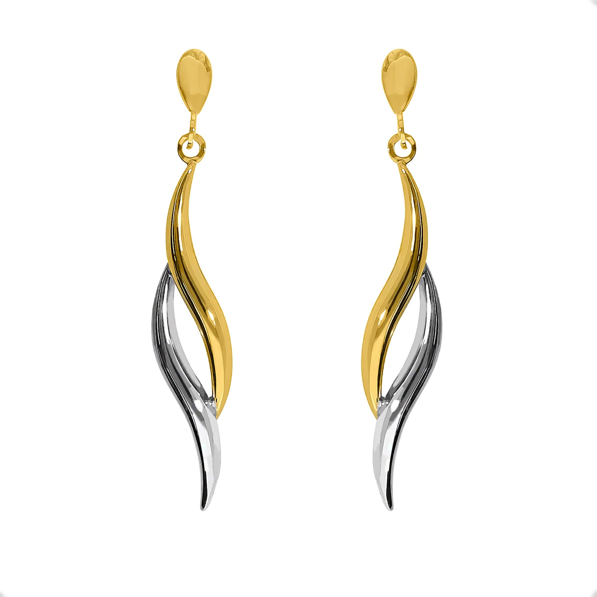 forme di Lucchetta Lange Ohranhänger 9 Karat Weißgold und Gelbgold | 375 Echtgold, Gold Ohrringe Damen, Hochwertiges Schmuck, hergestellt in Italien